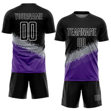 Load image into Gallery viewer, Custom Black Gray-Purple Gradient Geometric Shape Sublimation Soccer Uniform Jersey