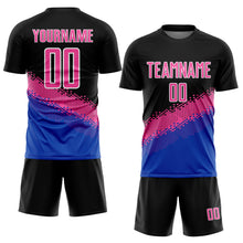 Charger l'image dans la galerie, Custom Black Pink-Thunder Blue Gradient Geometric Shape Sublimation Soccer Uniform Jersey