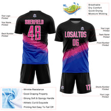 Charger l'image dans la galerie, Custom Black Pink-Thunder Blue Gradient Geometric Shape Sublimation Soccer Uniform Jersey