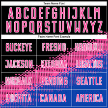 Charger l'image dans la galerie, Custom Black Pink-Thunder Blue Gradient Geometric Shape Sublimation Soccer Uniform Jersey