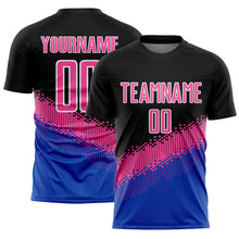 Charger l'image dans la galerie, Custom Black Pink-Thunder Blue Gradient Geometric Shape Sublimation Soccer Uniform Jersey