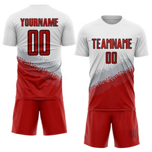 Загрузить изображение в средство просмотра галереи, Custom White Red Gray-Black Gradient Geometric Shape Sublimation Soccer Uniform Jersey