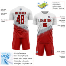 Загрузить изображение в средство просмотра галереи, Custom White Red Gray-Black Gradient Geometric Shape Sublimation Soccer Uniform Jersey