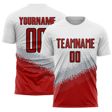 Загрузить изображение в средство просмотра галереи, Custom White Red Gray-Black Gradient Geometric Shape Sublimation Soccer Uniform Jersey