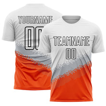 Загрузить изображение в средство просмотра галереи, Custom White Gray Orange-Black Gradient Geometric Shape Sublimation Soccer Uniform Jersey