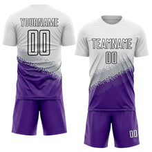 Загрузить изображение в средство просмотра галереи, Custom White Gray Purple-Black Gradient Geometric Shape Sublimation Soccer Uniform Jersey