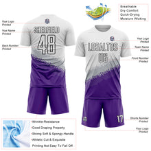 Загрузить изображение в средство просмотра галереи, Custom White Gray Purple-Black Gradient Geometric Shape Sublimation Soccer Uniform Jersey