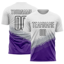Загрузить изображение в средство просмотра галереи, Custom White Gray Purple-Black Gradient Geometric Shape Sublimation Soccer Uniform Jersey