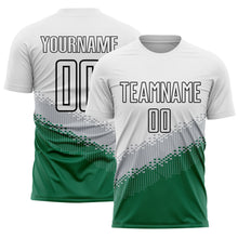 Load image into Gallery viewer, Custom White Gray Kelly Green-Black Gradient Geometric Shape Sublimation Soccer Uniform Jersey