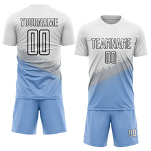 Charger l'image dans la galerie, Custom White Gray Light Blue-Black Gradient Geometric Shape Sublimation Soccer Uniform Jersey
