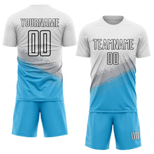 Загрузить изображение в средство просмотра галереи, Custom White Gray Sky Blue-Black Gradient Geometric Shape Sublimation Soccer Uniform Jersey