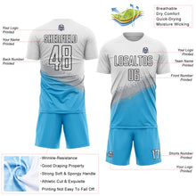 Загрузить изображение в средство просмотра галереи, Custom White Gray Sky Blue-Black Gradient Geometric Shape Sublimation Soccer Uniform Jersey