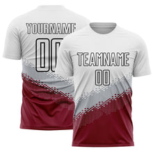 Загрузить изображение в средство просмотра галереи, Custom White Gray Crimson-Black Gradient Geometric Shape Sublimation Soccer Uniform Jersey