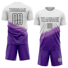 Charger l'image dans la galerie, Custom White Medium Purple Purple-Black Gradient Geometric Shape Sublimation Soccer Uniform Jersey
