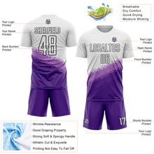 Charger l'image dans la galerie, Custom White Medium Purple Purple-Black Gradient Geometric Shape Sublimation Soccer Uniform Jersey