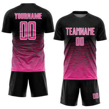 Custom Black Pink-White Gradient Line Sublimation Soccer Uniform Jersey
