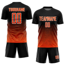 Laden Sie das Bild in den Galerie-Viewer, Custom Black Orange-White Gradient Line Sublimation Soccer Uniform Jersey