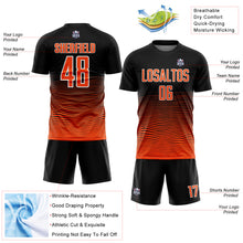 Laden Sie das Bild in den Galerie-Viewer, Custom Black Orange-White Gradient Line Sublimation Soccer Uniform Jersey