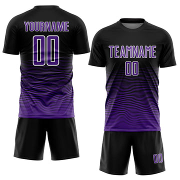 Custom Black Purple-White Gradient Line Sublimation Soccer Uniform Jersey