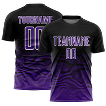 Laden Sie das Bild in den Galerie-Viewer, Custom Black Purple-White Gradient Line Sublimation Soccer Uniform Jersey