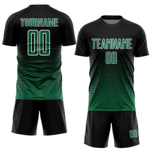 Laden Sie das Bild in den Galerie-Viewer, Custom Black Kelly Green-White Gradient Line Sublimation Soccer Uniform Jersey