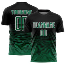 Laden Sie das Bild in den Galerie-Viewer, Custom Black Kelly Green-White Gradient Line Sublimation Soccer Uniform Jersey