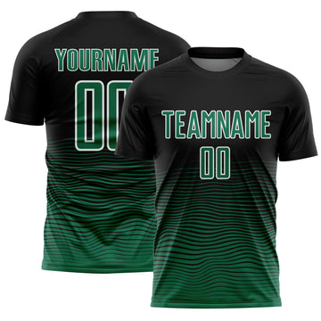 Custom Black Kelly Green-White Gradient Line Sublimation Soccer Uniform Jersey