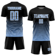 Laden Sie das Bild in den Galerie-Viewer, Custom Black Light Blue-White Gradient Line Sublimation Soccer Uniform Jersey