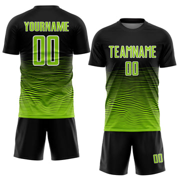 Custom Black Neon Green-White Gradient Line Sublimation Soccer Uniform Jersey