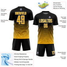 Load image into Gallery viewer, Custom Black Gold-White Gradient Line Sublimation Soccer Uniform Jersey