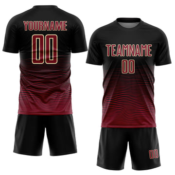 Custom Black Crimson-Cream Gradient Line Sublimation Soccer Uniform Jersey