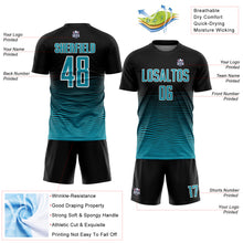 Загрузить изображение в средство просмотра галереи, Custom Black Teal-White Gradient Line Sublimation Soccer Uniform Jersey