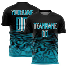 Загрузить изображение в средство просмотра галереи, Custom Black Teal-White Gradient Line Sublimation Soccer Uniform Jersey