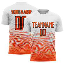 Load image into Gallery viewer, Custom White Orange-Black Gradient Line Sublimation Soccer Uniform Jersey