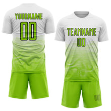 Load image into Gallery viewer, Custom White Neon Green-Black Gradient Line Sublimation Soccer Uniform Jersey