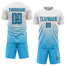 Load image into Gallery viewer, Custom White Sky Blue-Black Gradient Line Sublimation Soccer Uniform Jersey