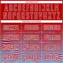 Load image into Gallery viewer, Custom Red Light Blue-White Gradient Line Sublimation Soccer Uniform Jersey