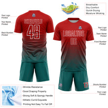 Загрузить изображение в средство просмотра галереи, Custom Red Teal-White Gradient Line Sublimation Soccer Uniform Jersey