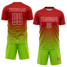 Загрузить изображение в средство просмотра галереи, Custom Red Neon Green-White Gradient Line Sublimation Soccer Uniform Jersey