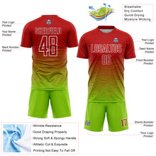 Загрузить изображение в средство просмотра галереи, Custom Red Neon Green-White Gradient Line Sublimation Soccer Uniform Jersey
