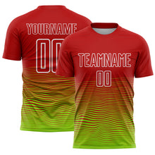 Загрузить изображение в средство просмотра галереи, Custom Red Neon Green-White Gradient Line Sublimation Soccer Uniform Jersey