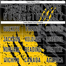 Загрузить изображение в средство просмотра галереи, Custom Black Yellow-White Gradient Scratch Splash Sublimation Soccer Uniform Jersey