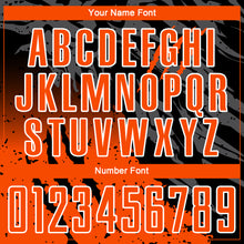 Laden Sie das Bild in den Galerie-Viewer, Custom Black Orange-White Gradient Scratch Splash Sublimation Soccer Uniform Jersey