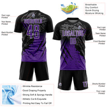 Charger l'image dans la galerie, Custom Black Purple-White Gradient Scratch Splash Sublimation Soccer Uniform Jersey