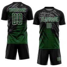 Load image into Gallery viewer, Custom Black Green-White Gradient Scratch Splash Sublimation Soccer Uniform Jersey