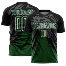Load image into Gallery viewer, Custom Black Green-White Gradient Scratch Splash Sublimation Soccer Uniform Jersey