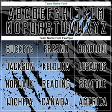 Laden Sie das Bild in den Galerie-Viewer, Custom Black Light Blue-White Gradient Scratch Splash Sublimation Soccer Uniform Jersey