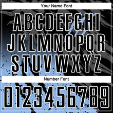 Laden Sie das Bild in den Galerie-Viewer, Custom Black Light Blue-White Gradient Scratch Splash Sublimation Soccer Uniform Jersey