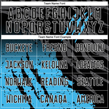 Load image into Gallery viewer, Custom Black Sky Blue-White Gradient Scratch Splash Sublimation Soccer Uniform Jersey