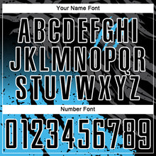 Load image into Gallery viewer, Custom Black Sky Blue-White Gradient Scratch Splash Sublimation Soccer Uniform Jersey